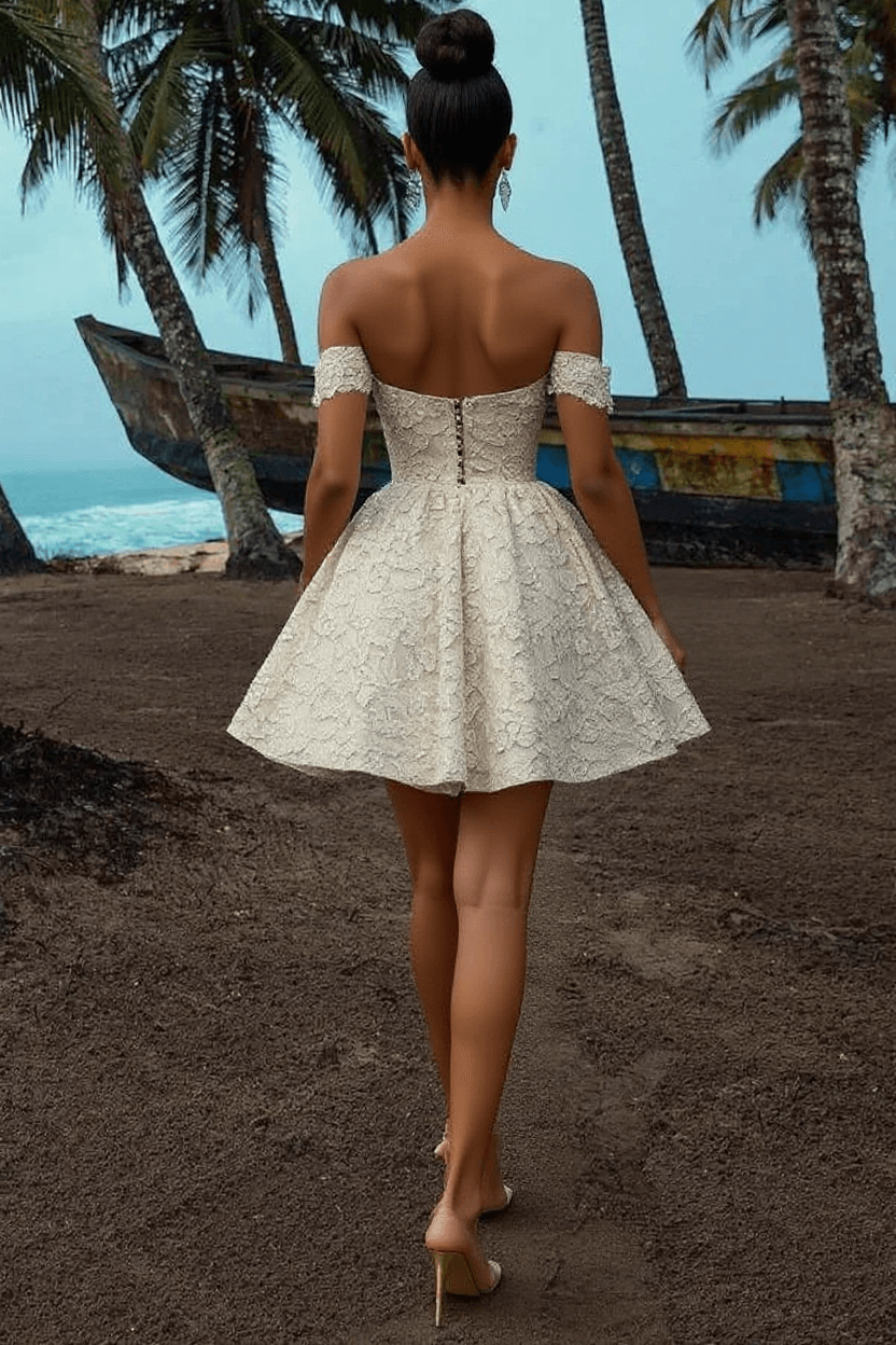 Off the Shoulder Homecoming Dresses A Line Lace Short Cocktail Dresses