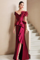 Off-the-Shoulder Mermaid/Trumpet Mother of the Bride Dresses Featuring a High Split