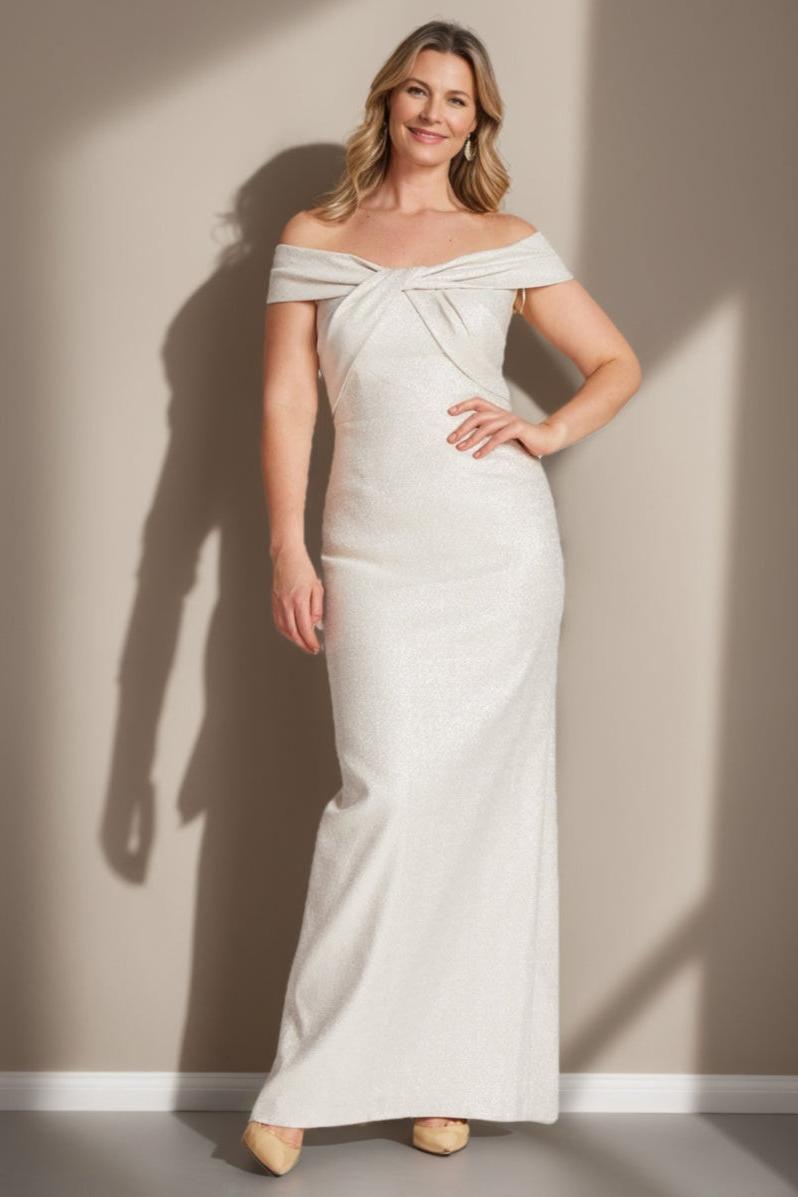 Off-the-Shoulder Plus Size Floor-Length Mother of the Bride Sheath Dress with Ruffles
