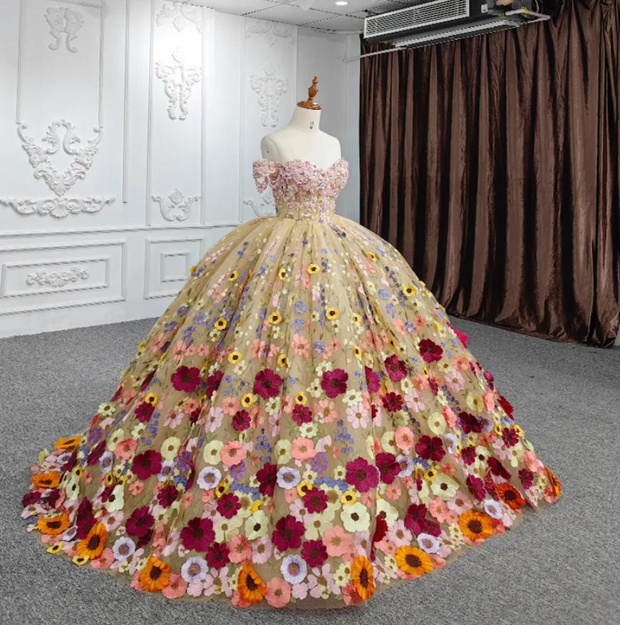 Off the Shoulder Quinceanera Dress Flower Ball Gown Sweet 16 Dress