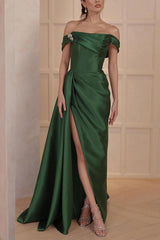 Off-the-Shoulder Satin A-Line Mother of the Bride Dresses with Side Split