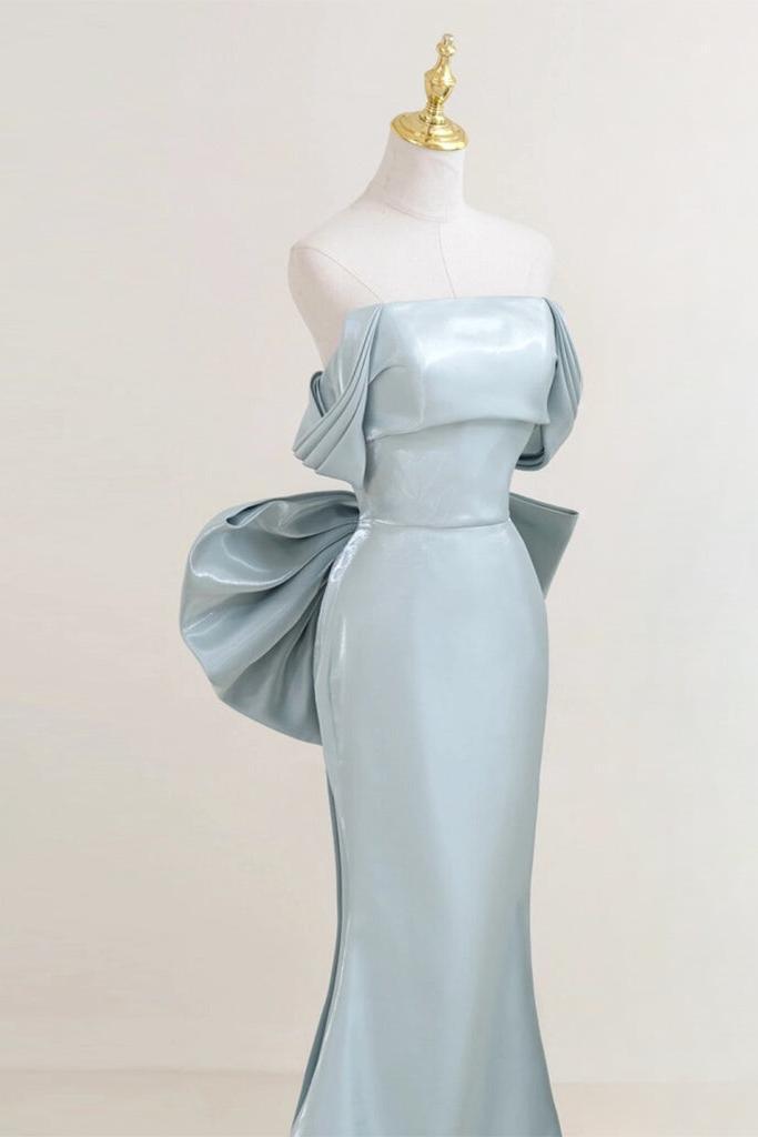Off the Shoulder Satin Blue Prom Dress Long Formal Dress Evening Dress