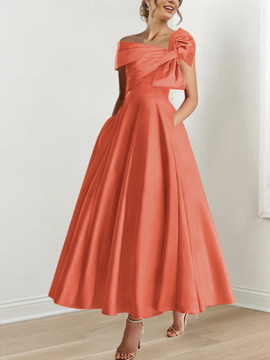 Off-the-Shoulder Sleeveless A-Line Princess Ankle-Length Mother of the Bride Dress with Bow(s)