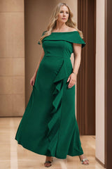 Off-the-Shoulder Sleeveless Floor-Length Plus Size Ruffled Sheath/Column Mother of the Bride Dress