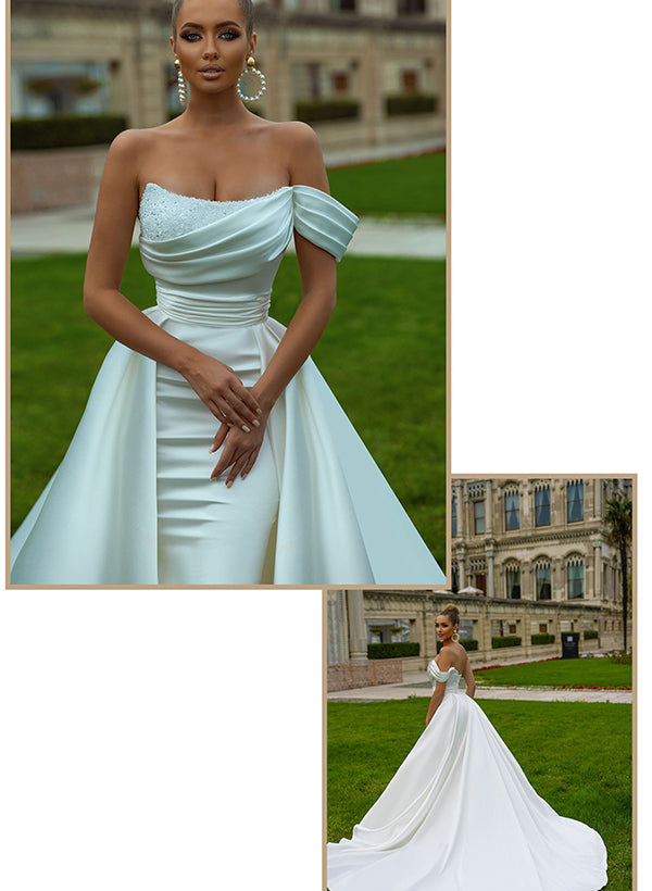 Off the Shoulder Sleeveless Trumpet/Mermaid Satin/Sequined Wedding Dress