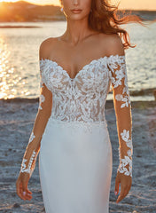 Off the Shoulder Sweep Train Wedding Dress With Lace Trumpet/Mermaid