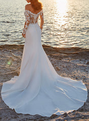Off the Shoulder Sweep Train Wedding Dress With Lace Trumpet/Mermaid