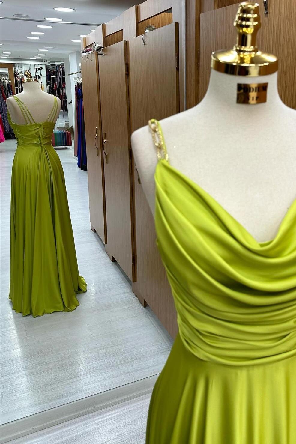Dressystars Women Olive Green Prom Dress Cowl Neck Chain Strap A Line Long Evening Dress Dressystars Women Olive Green Prom Dress Cowl Neck Chain Strap A Line Long Evening Dress
