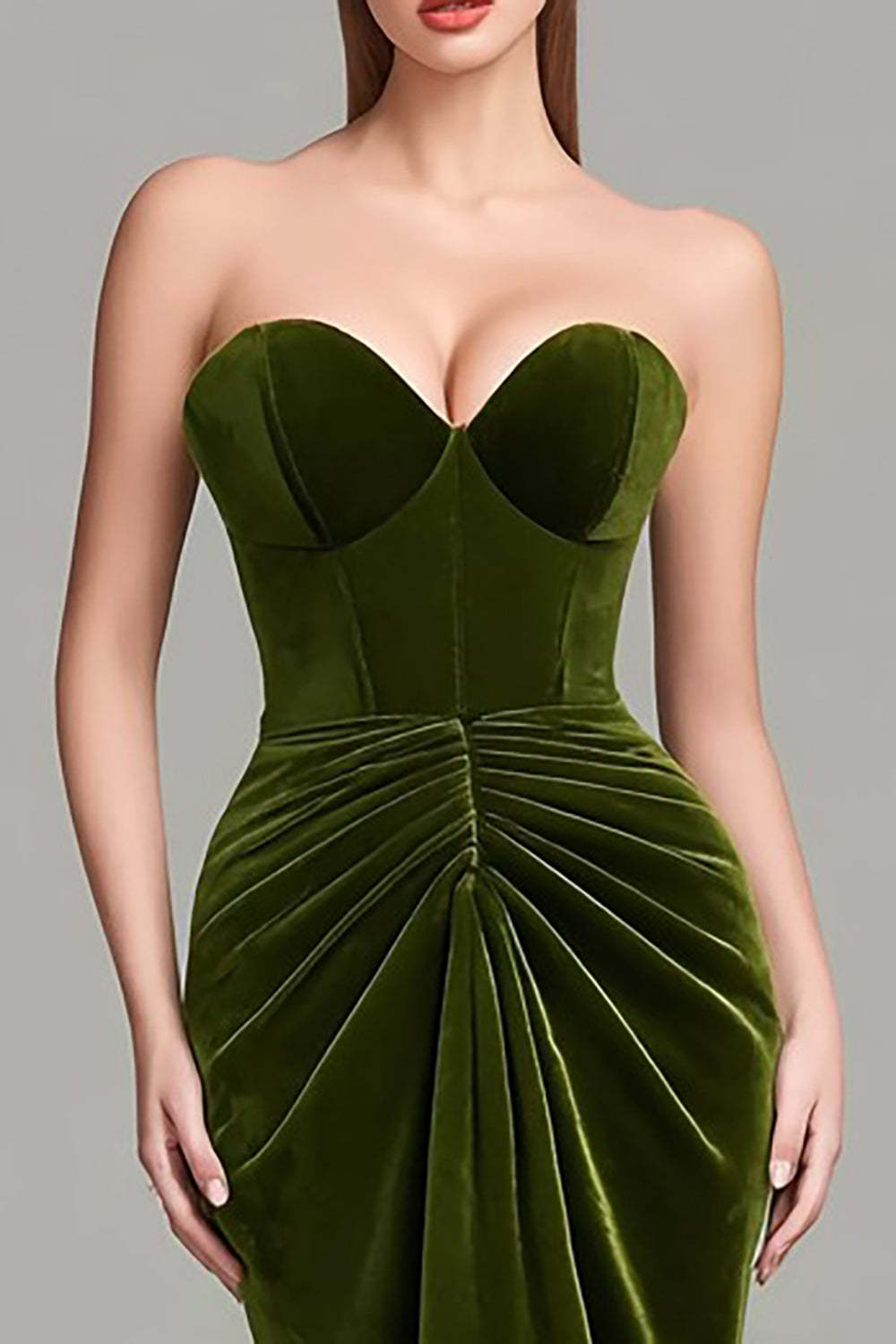 Dressystars Olive Velvet Mermaid Weetheart Ruched Long Corset Prom Dress