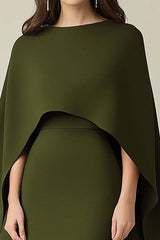 Olive Wedding Guest Dress Scoop Sheath Formal Dress With Shawl