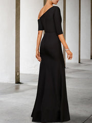 One-Shoulder A-Line Princess Gown with 3/4 Sleeves for the Mother of the Bride