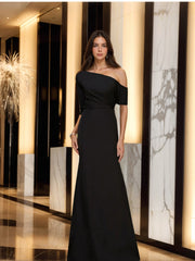 One-Shoulder A-Line Princess Gown with 3/4 Sleeves for the Mother of the Bride