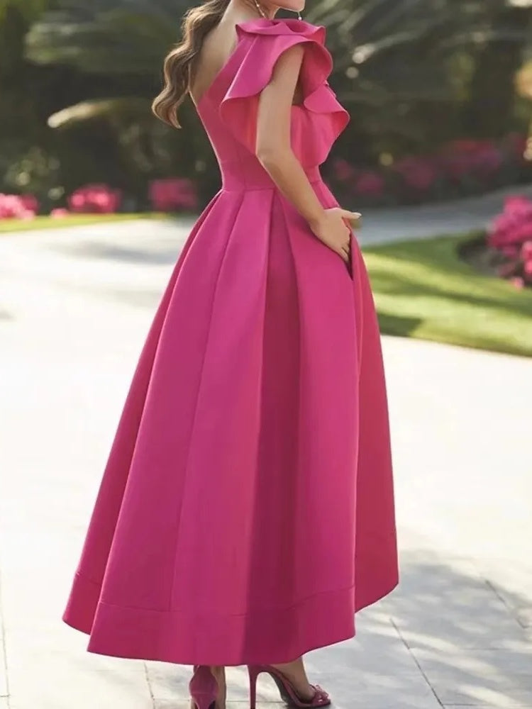 One-Shoulder Asymmetrical A-Line Princess Dress for the Mother of the Bride Sleeveless with Ruffles