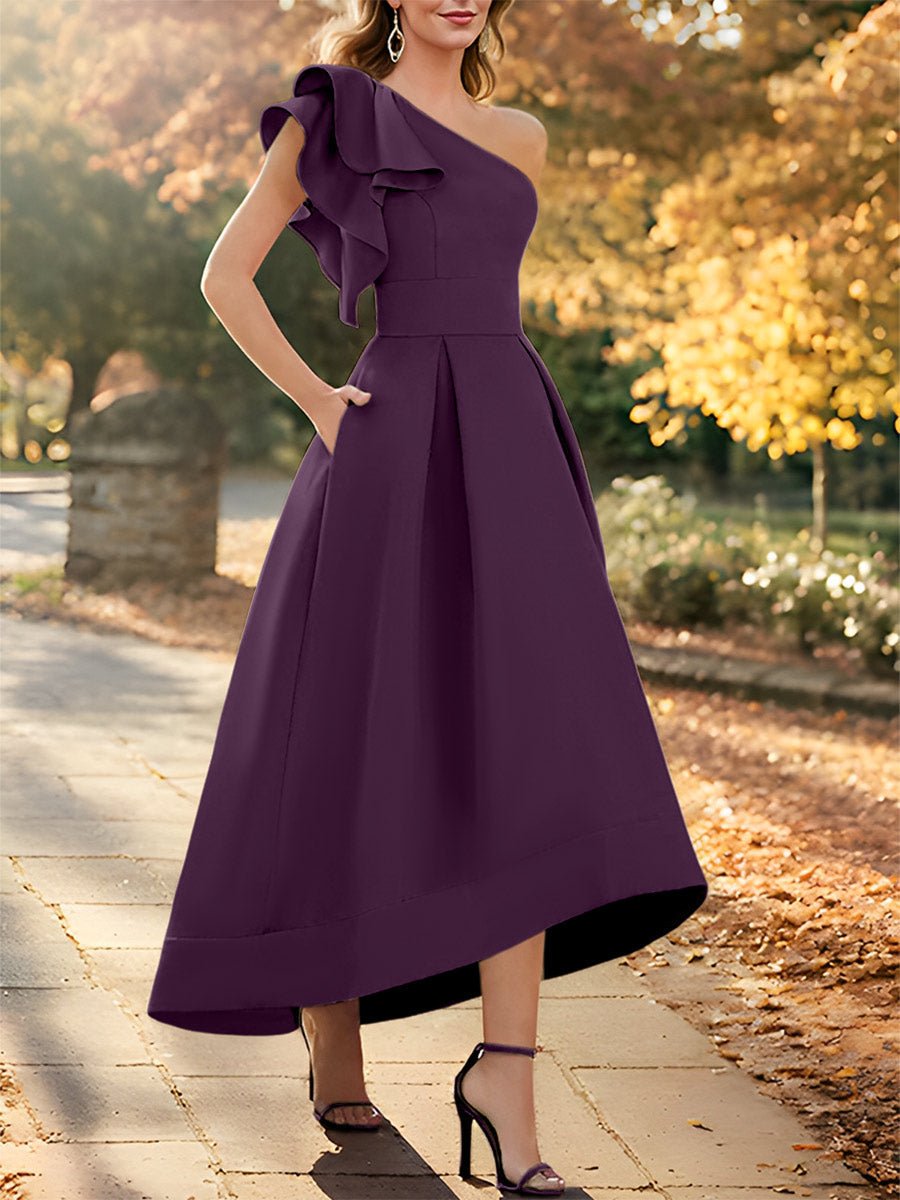 One-Shoulder Asymmetrical A-Line Princess Dress for the Mother of the Bride Sleeveless with Ruffles