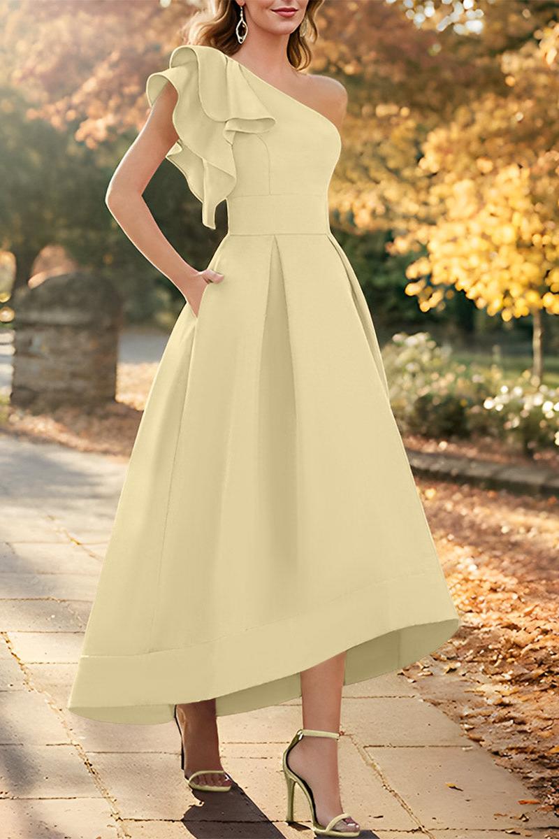 One-Shoulder Asymmetrical A-Line Princess Dress for the Mother of the Bride Sleeveless with Ruffles