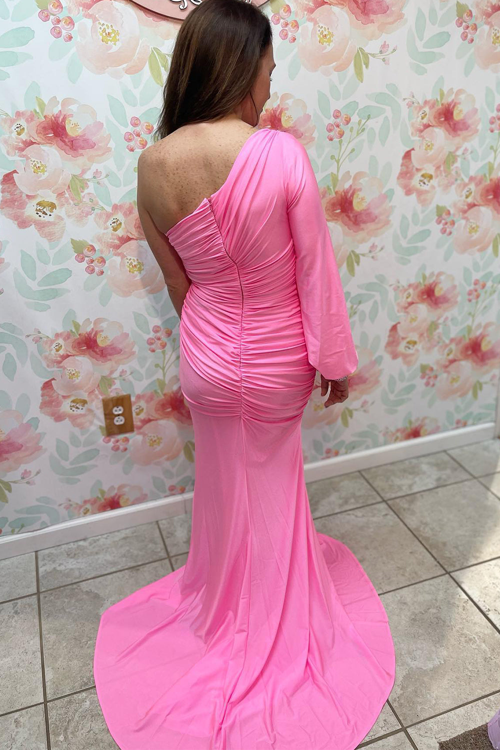 One Shoulder Black Prom Dress Mermaid Evening Dress with Slit