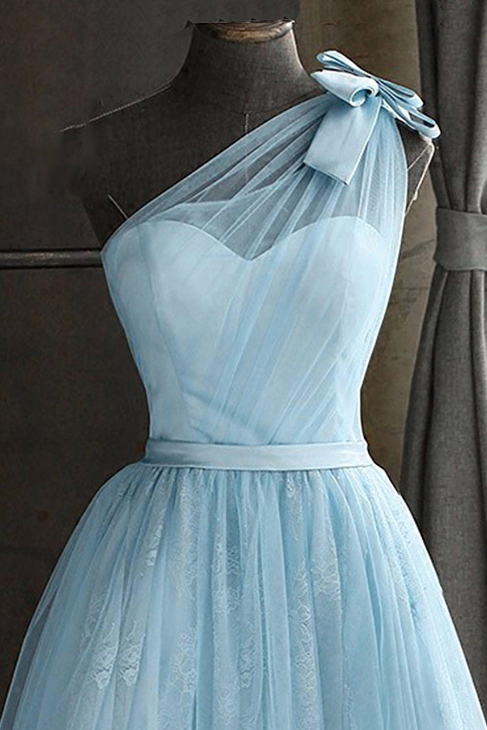 One Shoulder Blue Homecoming Dresses Cocktail Dresses With Bowknot