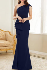 One-Shoulder Floor-Length Trumpet/Mermaid Gown for the Mother of the Bride