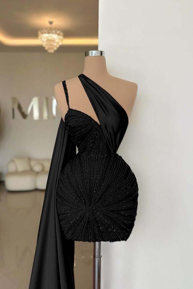 One Shoulder Homecoming Dress Sleeveless Short Cocktail Dress With Beading