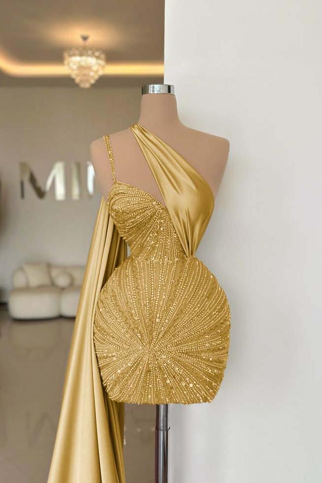One Shoulder Homecoming Dress Sleeveless Short Cocktail Dress With Beading