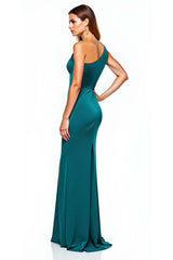 One Shoulder Peacock Long Formal Dress With Bow