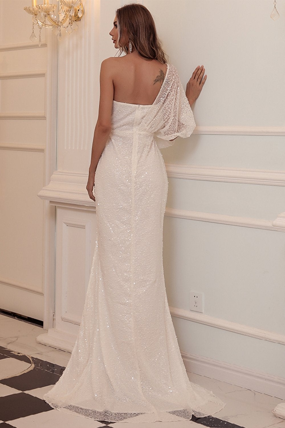 One Shoulder Prom Dress Sequined Evening Dress