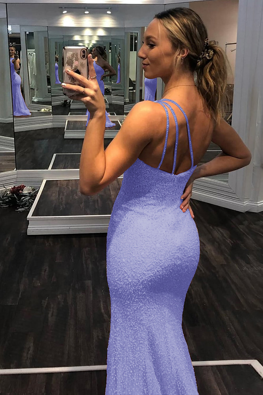 One Shoulder Prom Dress Sequined Mermaid Evening Dress with Slit