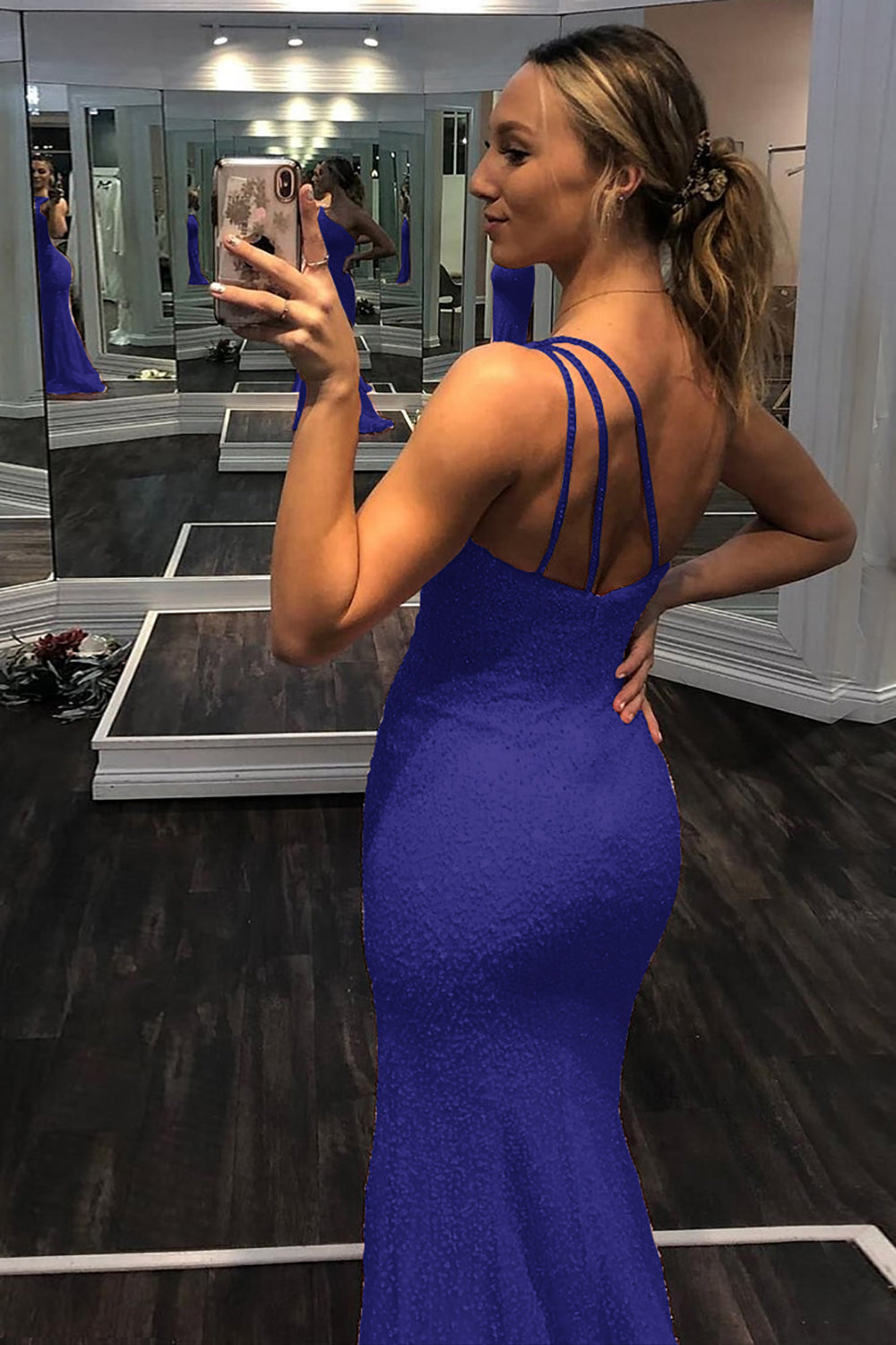 One Shoulder Prom Dress Sequined Mermaid Evening Dress with Slit