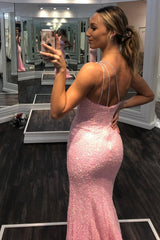 One Shoulder Prom Dress Sequined Mermaid Evening Dress with Slit