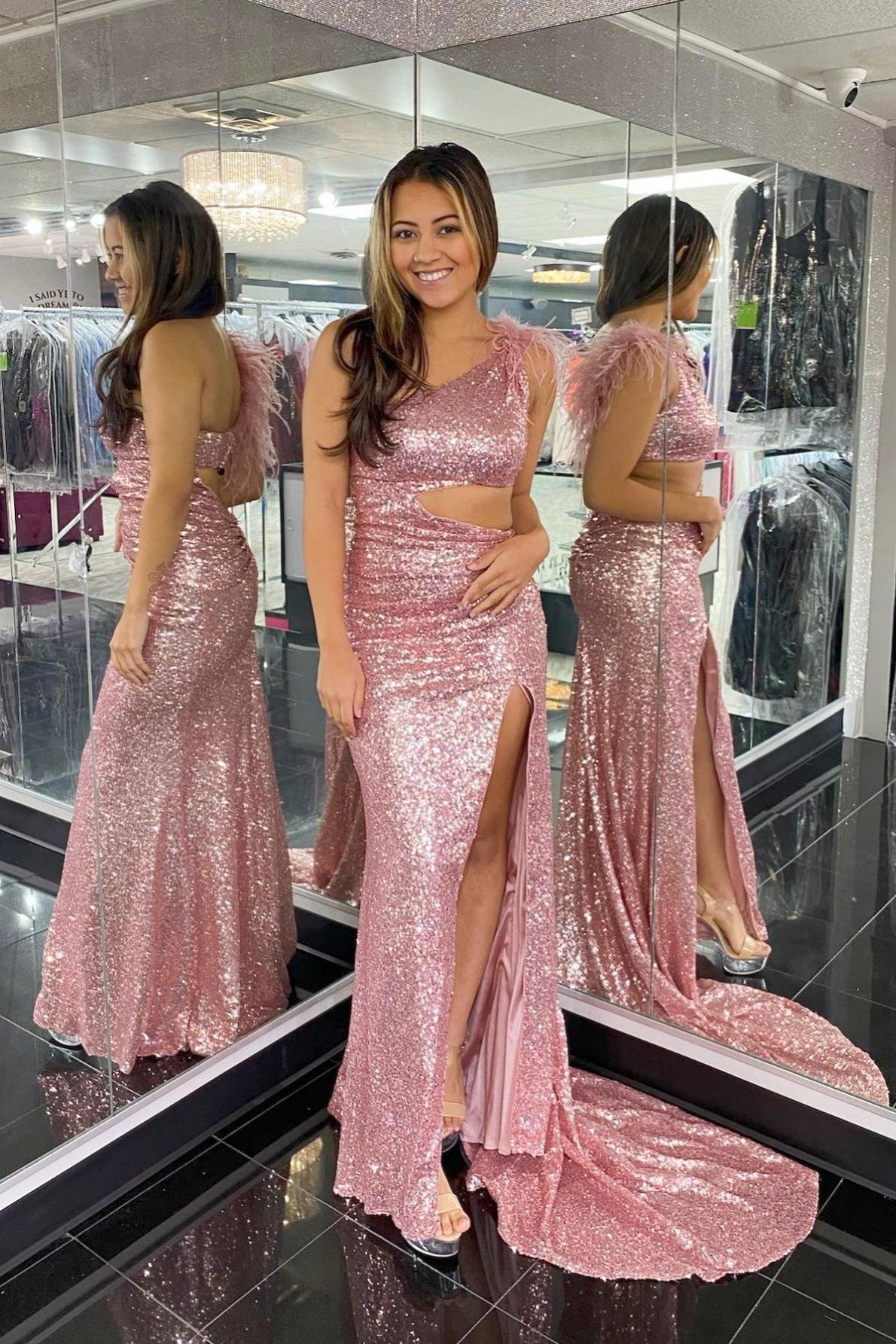 One Shoulder Prom Dress Shiny Black Mermaid Evening Dress