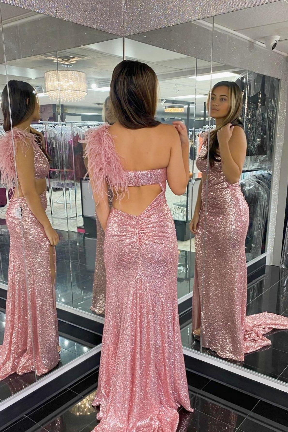 One Shoulder Prom Dress Shiny Black Mermaid Evening Dress