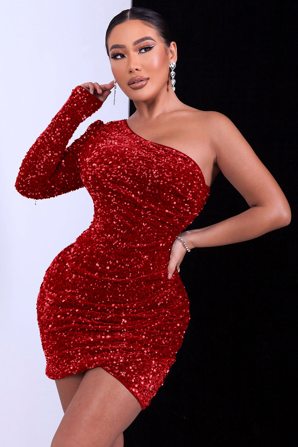 One Shoulder Sequin Little Black Homecoming Dresses