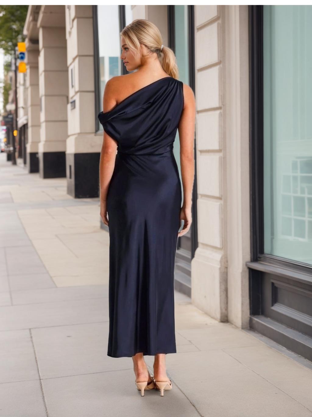 One-Shoulder Sleeveless Ankle-Length Ruffled Mother of the Bride Sheath Dress