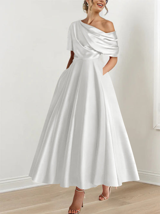 One-shoulder A-line Princess Dress with Ruffles for the Mother of the Bride