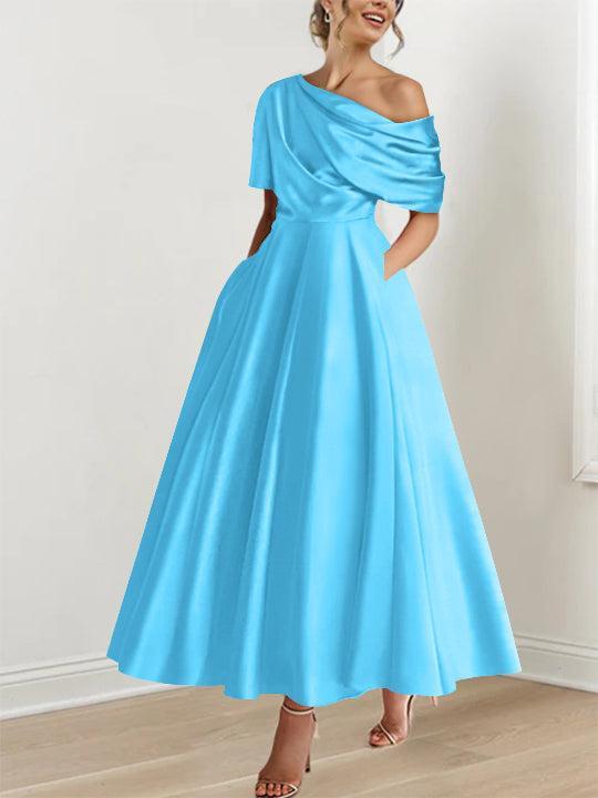 One-shoulder A-line Princess Dress with Ruffles for the Mother of the Bride
