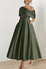 One-shoulder A-line Princess Dress with Ruffles for the Mother of the Bride