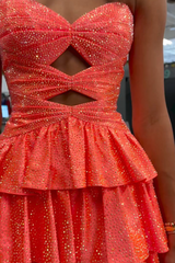 Orange A Line Homecoming Dresses Tiered Short Cocktail Dresses With Beading