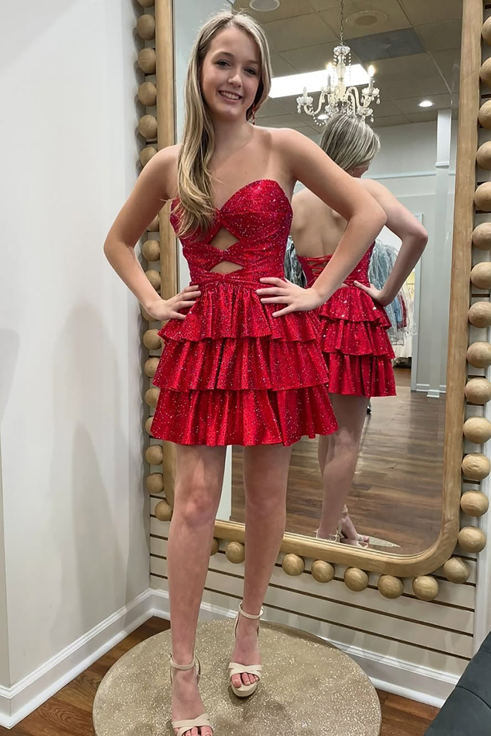 Orange A Line Homecoming Dresses Tiered Short Cocktail Dresses With Beading