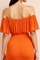 Orange Formal Dress Off The Shoulder Sheath Long Wedding Guest Dress
