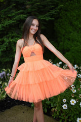 Orange Homecoming Dress Halter Ruffled A-Line Short Prom Dress