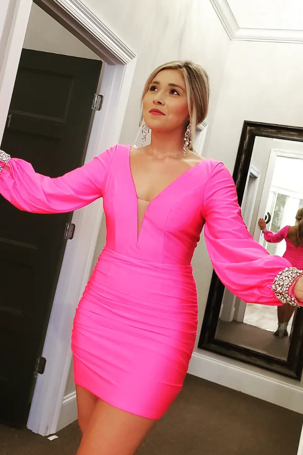 Orange Homecoming Dress Ruched Tight Cocktail Dress