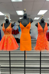Orange Homecoming Dresses A-Line Spaghetti Straps Short Cocktail Dresses with Sequin