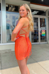 Orange Homecoming Dresses Beaded Backless Tight Short Cocktail Dresses