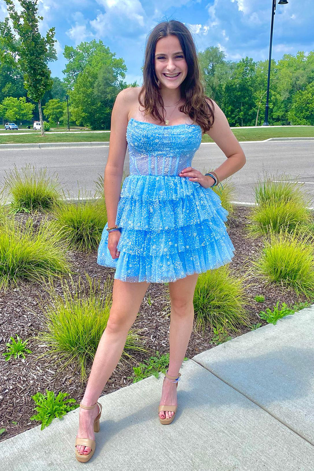 Orange Homecoming Dresses Corset A-Line Short Tulle Cocktail Dresses