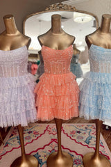 Orange Homecoming Dresses Corset A-Line Short Tulle Cocktail Dresses