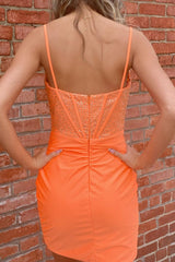 Orange Homecoming Dresses Corset Tight Short Cocktail Dresses With Beadings