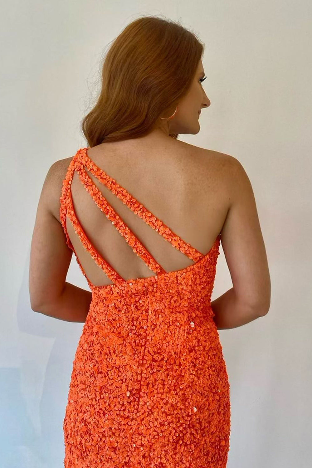 Orange Homecoming Dresses One Shoulder Sequined Cocktail Dresses