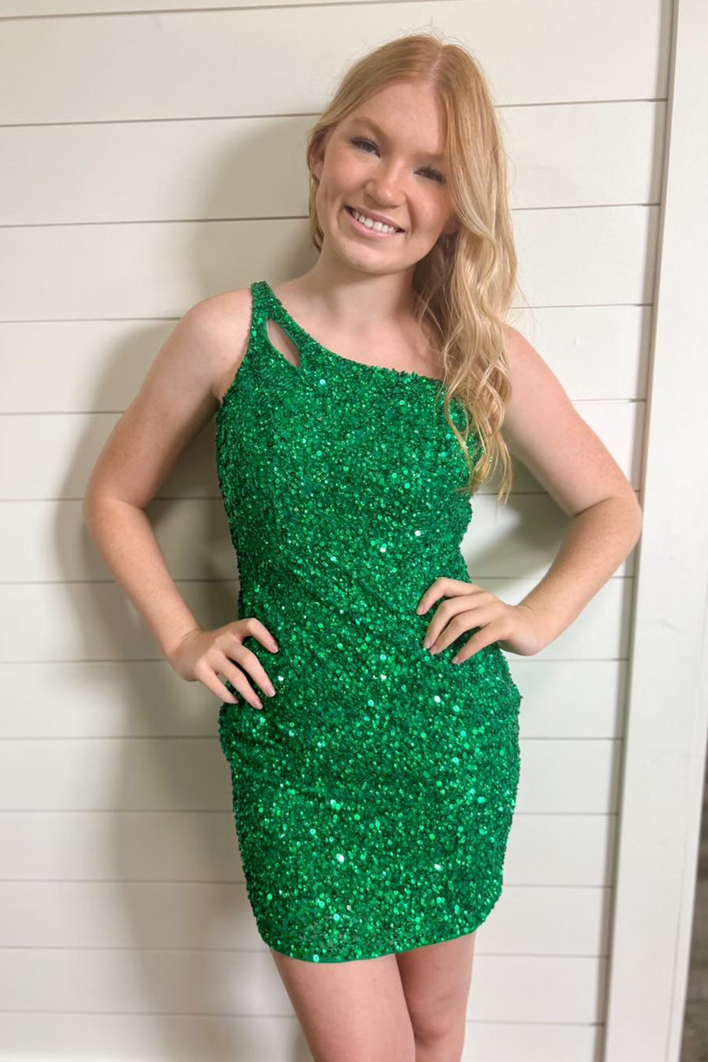 Orange Homecoming Dresses Open Back One Shoulder Sequin Tight Cocktail Dresses