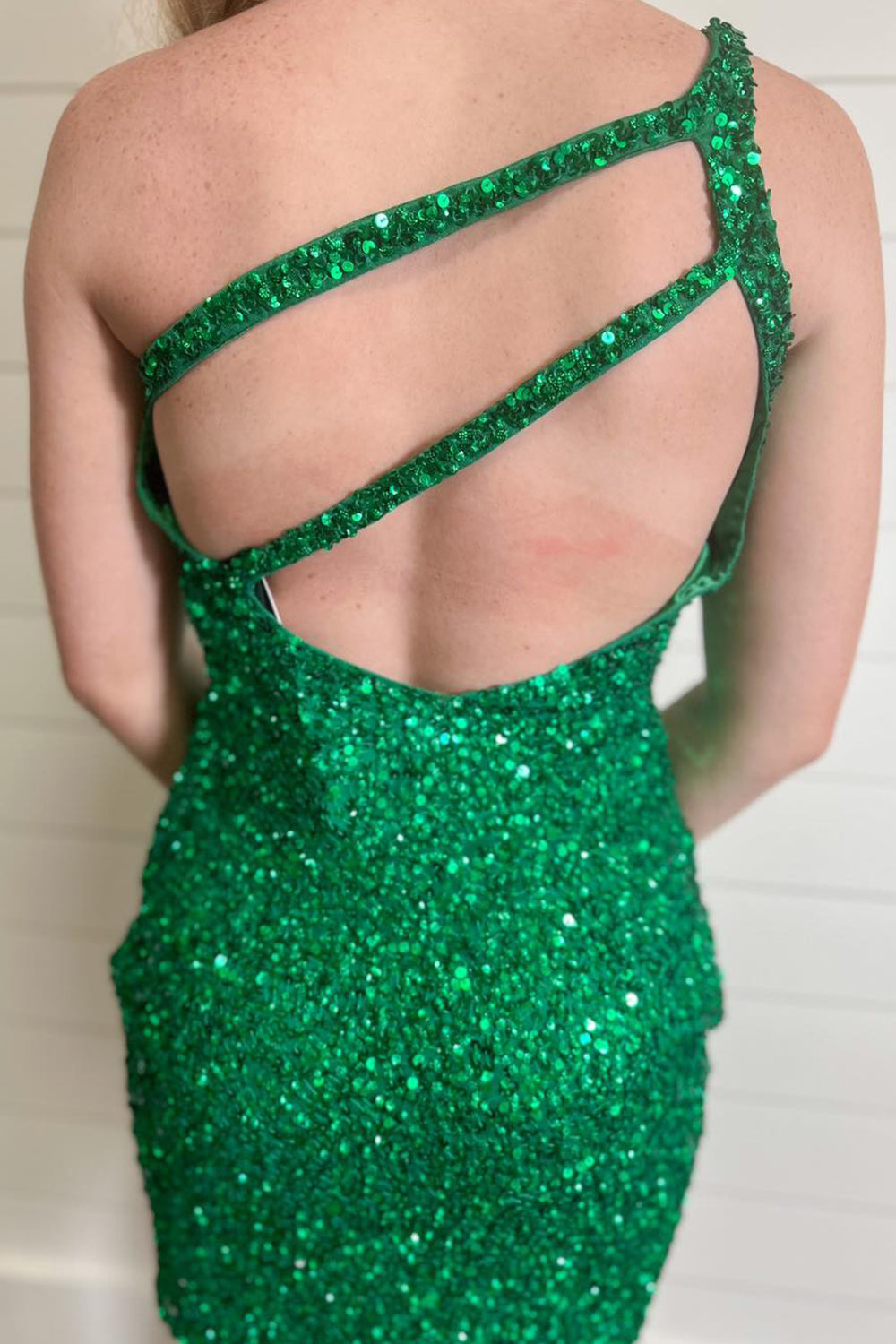 Orange Homecoming Dresses Open Back One Shoulder Sequin Tight Cocktail Dresses