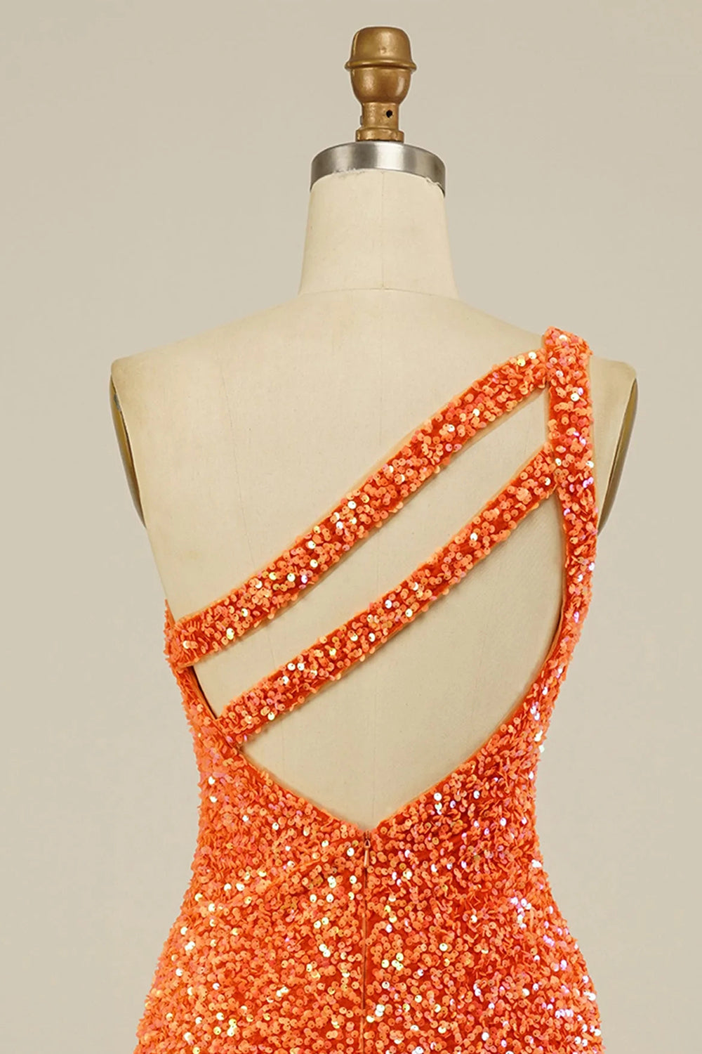 Orange Homecoming Dresses Open Back One Shoulder Sequin Tight Cocktail Dresses